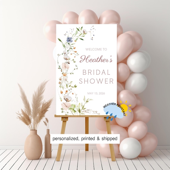 Wildflower Bridal Shower Welcome Sign: Personalized, Printed and Shipped