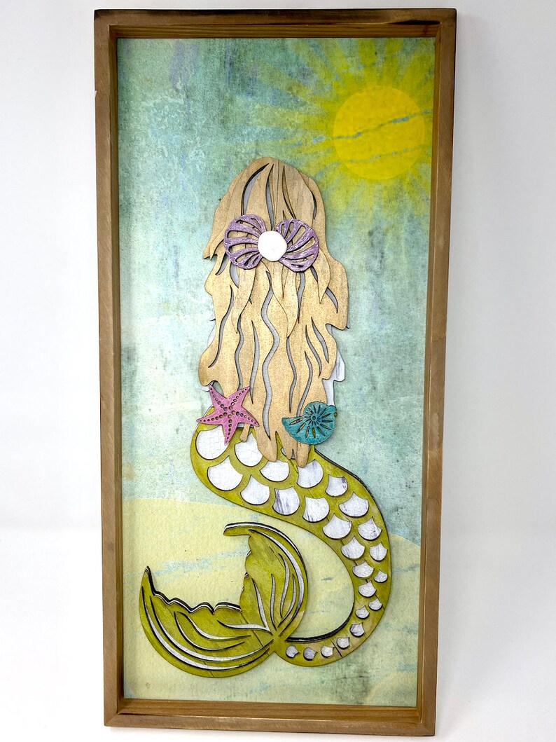 Mermaid Wood Wall Decor Layered Wood Mermaid Wall Art Ocean Etsy