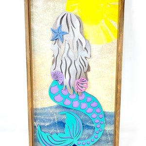Wooden mermaid wall art,mermaid decor,mermaid wall hanging,seashell,Ocean Sea Coastal Decor, Mermaid Sign, Beach House Decor,Nautical Decor