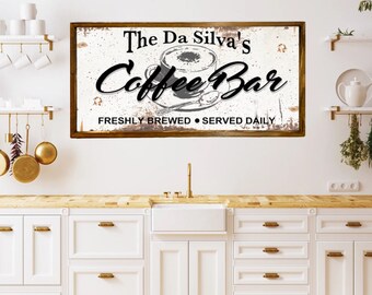 Personalized Coffee Bar Sign, Coffee Bar, Custom Kitchen sign, Large Wooden Sign