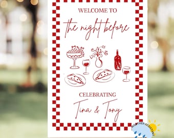 Cena de ensayo de pizza, cartel de bienvenida la noche anterior, personalizado, impreso y enviado