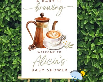 Letrero de bienvenida "Bebé en camino", Baby Shower con temática de café, Latte, espresso, Unisex, Impreso y enviado