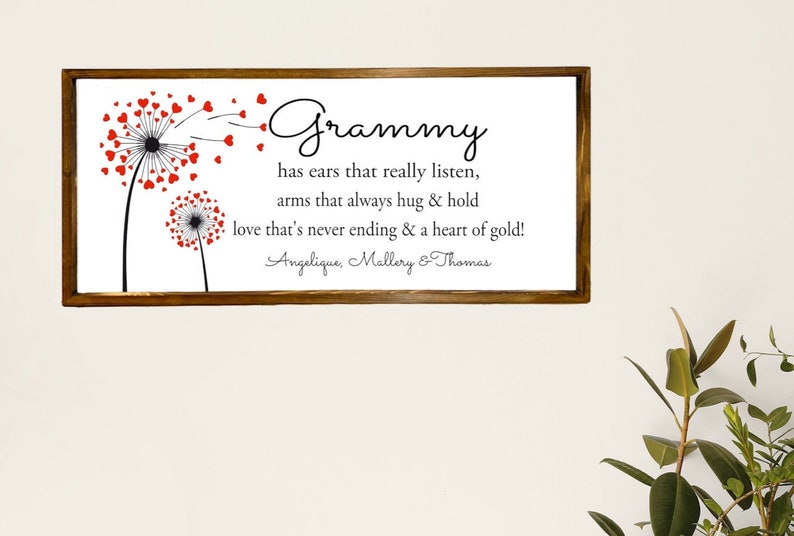 Grammy Gift, Personalized Grammy, Grandmother Sign, Gift for Grandmother, Grammy has ears that really listen arms that always hug & hold image 1