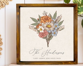 Mother's Day Gift, Custom Birth Flower Bouquet, Moms, Grandma, Nana's Garden, Personalized Antique Flowers Wall Art, Customized and Unique
