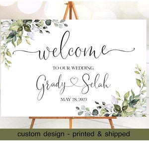Printed eucalyptus Wedding Welcome Sign, Personalized Custom Wedding Sign,  Greenery Wedding Sign, Botanical Welcome Sign, Eucalyptus Decor