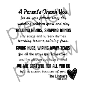 Personalized Caregiver Gift: Daycare, Teacher, Mother's Thank You Poem, Rustic Wood Frame