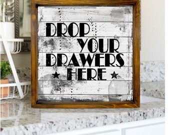 Boys Laundry Room Framed Sign, Drop Your Drawers Here, Laundry Room Decor, Funny Signs, Cute bathroom sign,