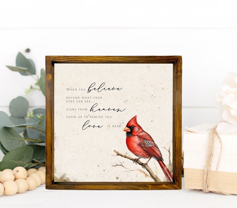 Cardinal Sign, Sympathy gift, Memorial Sign, When You Believe Cardinal Beyond What Your Eyes Can See Signs From Heaven Love Never Dies image 1