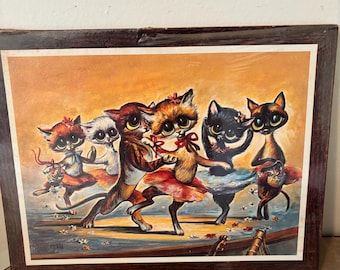 Retro 1960s Ballet Cats By Artist Miree Lithograph print ,Original Shrink Wrap