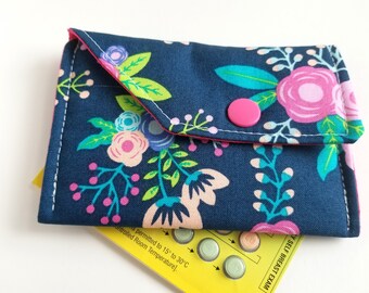 Birth Control Case Sleeve with Snap Closure -Flowers on navy