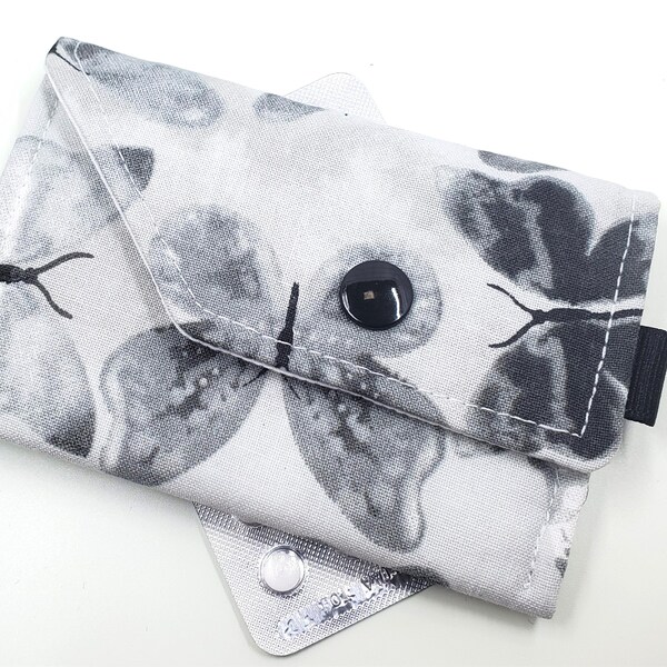 Birth Control Case with Snap Closure - Greyscale butterflies