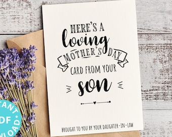 Funny Mothers Day Card Printable Mom card Happy Mother's Day From Son From Daughter in law Editable Text Inside INSTANT DOWNLOAD