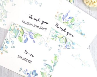 Wedding Thank You Cards with Envelope, Printable Template Set, Watercolor Greenery, 4 designs, editable, Bridal Shower,   INSTANT DOWNLOAD