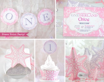 Winter ONEderland Party Printable Set, Pink and Silver Snowflakes - Press  Print Party!