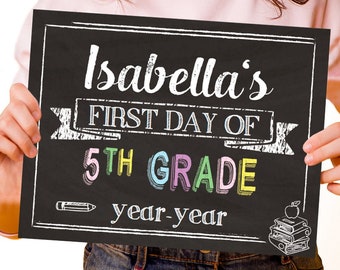 First Day of School Sign Printable, Pastel Chalkboard, Editable name & year, Kindergarten - 12th Grade, Last day of school, INSTANT DOWNLOAD