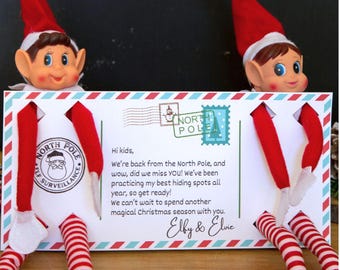 2 Elves Arrival Postcard Printable, Personalized we're Back Letter, Editable Welcome Card, Custom From the North Pole Template, Elf Return
