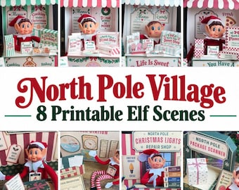 Printable Elf Accessories Kit, 8 Christmas North Pole Village Scenes, Elf Props Printable Bundle, Festive Holiday Workshop, Canva Digital