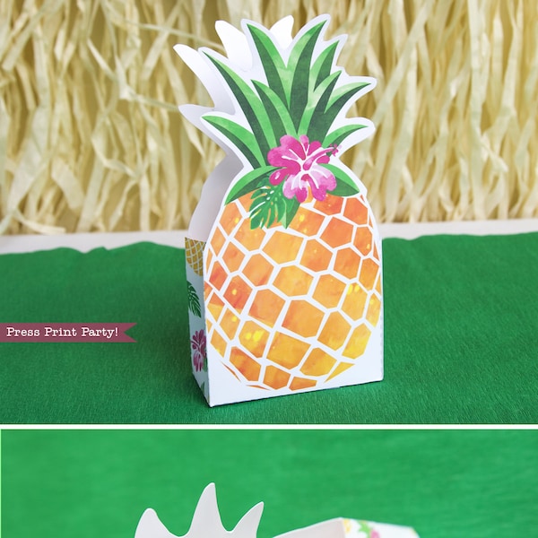 Boîte cadeau ananas à imprimer, sac cadeau Luau, boîte à friandises, ananas doré, fête comme ananas, fournitures de fête Luau, TÉLÉCHARGEMENT IMMÉDIAT