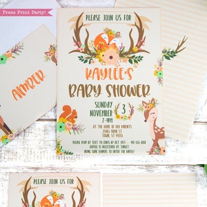 Waldeinladung druckbar, bearbeitbar, Waldtier-Babyparty, Waldtier-Thema-Ideen, Einladungsetiketten, SOFORT-DOWNLOAD