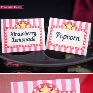 Movie Night Food Labels Printables, Movie Night Place Cards. Marquee Place Cards, Stars, Birthday party, INSTANT DOWNLOAD