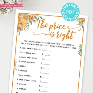 Little Pumpkin The Price is Right Baby Shower Game Printable, Rustic Fall Baby Shower Game Template, Funny Activities, INSTANT DOWNLOAD image 1