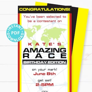 The Amazing Race Party Invitation Printable, Editable, Route Marker, envelope labels, 2 sizes, Print or Send Digitally, INSTANT DOWNLOAD image 5