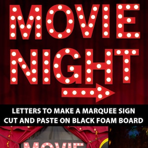 Movie Night Marquee Letters Printable for Birthday Party or Oscar Party, Lighted Sign Instructions, Movie Theater Decor INSTAND DOWNLOAD