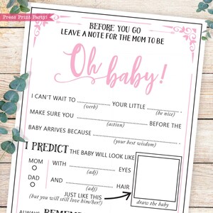 Jeu imprimable de cartes de conseils de bébé, bébé drôle Mad Libs, oh bébé rose, livre d'or, voeux de bébé, prédictions TÉLÉCHARGEMENT IMMÉDIAT