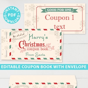 EDITIERBARE Weihnachtsgutscheinbuch druckbare Vorlage, lustige Geschenkidee, diy Blank Coupon-Vorlage, Stocking Stuffer, Vintage, INSTANT DOWNLOAD