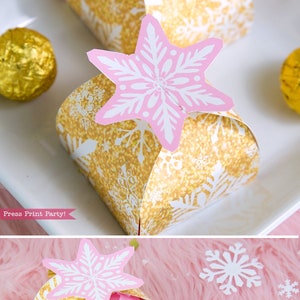 Snowflake Gift Box Printable, Pink & Gold, Winter ONEderland Favor Box, Girl First Birthday Party decor, 1st Birthday, INSTANT DOWNLOAD