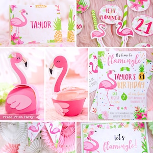 Flamingo Printable Birthday Party Printables, Pink tropical flamingo decor, editable printable party decoration package, INSTANT DOWNLOAD