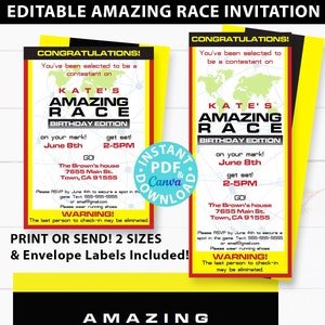 De geweldige Race Party uitnodiging afdrukbaar, bewerkbaar, routemarkering, envelopetiketten, 2 maten, afdrukken of digitaal verzenden, INSTANT DOWNLOAD