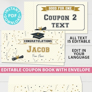 Graduation Coupon Book Template Printable Gift Idea, Blank Coupon Book, Last Minute Graduation Gift, High School, INSTANT DOWNLOAD image 2