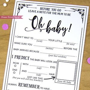 Future maman carte conseil MadLibs pour baby shower, imprimable, Australie, non sexiste, carte conseil drôle, jeu de douche, Oh Baby, TÉLÉCHARGEMENT IMMÉDIAT
