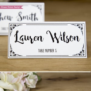 Tarjetas de lugar de boda imprimibles, con números de mesa, rústico vintage, plantilla de tarjeta de lugar, tarjetas de tienda, caligrafía, Kraft, DESCARGA INSTANTÁNEA