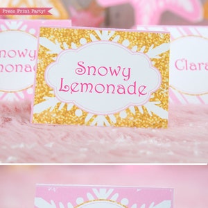 Christmas Place Cards Printable, Pink and Gold Snowflakes, Onederland, Girl First Birthday Party, 1st Birthday, Tent Cards, INSTANT DOWNLOAD
