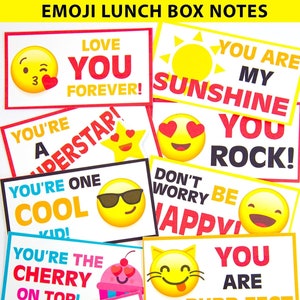 Emoji Lunch Box Notes for kids Printable, Back to School, Kintergarten and Elementary School Kids, Lunchbox cards, INSTANT DOWNLOAD PDF