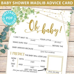 Baby Shower Mad Libs Printable, Oh Baby-Dusche-Spiel, Eukalyptus, Rat-Karte, Baby-Gästebuch, Mama oder Mama, Junge, Mädchen, SOFORT-DOWNLOAD