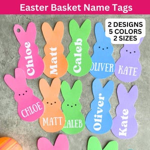 Etiquetas de cesta de Páscoa Bunny Peeps Etiqueta de presente editável Etiqueta de nome de feriado personalizada Etiqueta de festa de primavera para impressão Etiqueta de sacola de lembrancinhas para crianças Professor