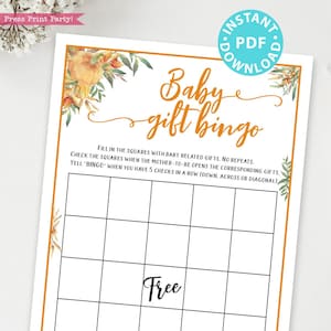 Juego de bingo de calabaza para baby shower, imprimible, bingo de regalos, actividades divertidas para baby shower, otoño rústico, plantilla, descarga instantánea