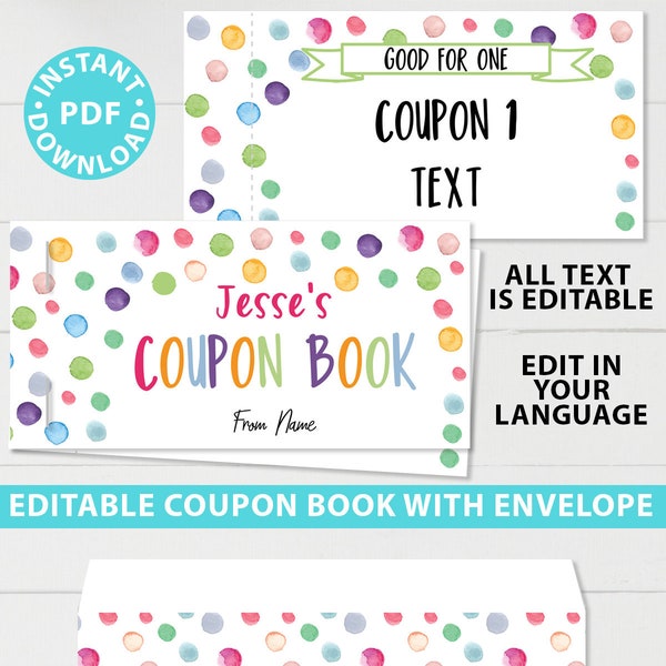 Birthday Coupons Book Printable, Personalized Gift Idea, Confetti Editable Blank Coupon Book, DIY Last Minute Gift, INSTANT DOWNLOAD