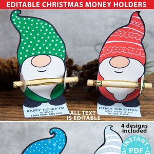 Tarjeta de dinero navideña de gnomo para imprimir, porta billetes navideños, billete de dinero con adorno navideño de gnomo, relleno de medias, DESCARGA INSTANTÁNEA