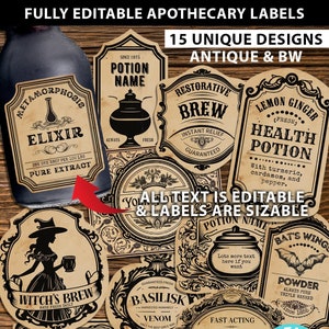 EDITABLE Potion Labels Printable Antique Apothecary Bottle Label White Apothecary Label Template Blank Apothecary Labels Digital Stickers