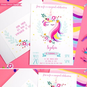 Unicorn Invitation Printable, Unicorn Party, Unicorn Birthday Invitation, Editable, Rainbow Unicorn, pdf, invite, INSTANT DOWNLOAD