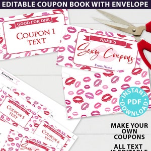 Valentines Coupons Printable, Valentine's Day Gift, Sexy Coupons For Husband, Wife, Custom Gift Idea, Editable Template, INSTANT DOWNLOAD image 1