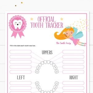 Baby Teeth Chart with the Tooth Fairy Printable, Tooth Tracker, Editable and Customizable, Tooth Fairy for girls, INSTANT DOWNLOAD