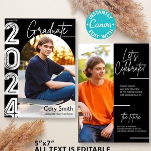 Convite de formatura de 2025, convite para formatura do ensino médio, convite personalizado, editável, para impressão, cartão de formatura da faculdade, anúncio de festa moderna para meninos