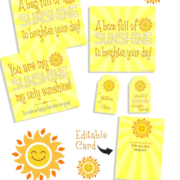 Box of Sunshine Printables, Get Well Care Package, Cheer Up Gift, Sympathy Gift Box, Care Package Ideas, Sick Care, Friend, INSTANT DOWNLOAD