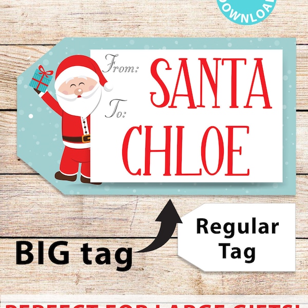 LARGE Santa Gift Tag Printable Christmas Big Gift Tag From Santa Large tag Template 9x5 Giant Gift Tag For Big Gifts EDITABLE Santa Gift Tag