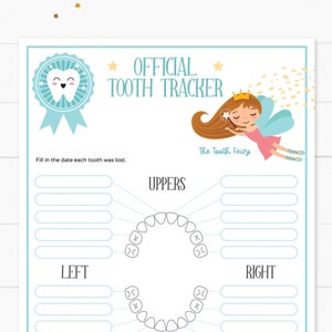 Baby Teeth Chart with the Tooth Fairy Printable, Lost Tooth Tracker, Editable and Customizable, Tooth Fairy for boys, INSTANT DOWNLOAD